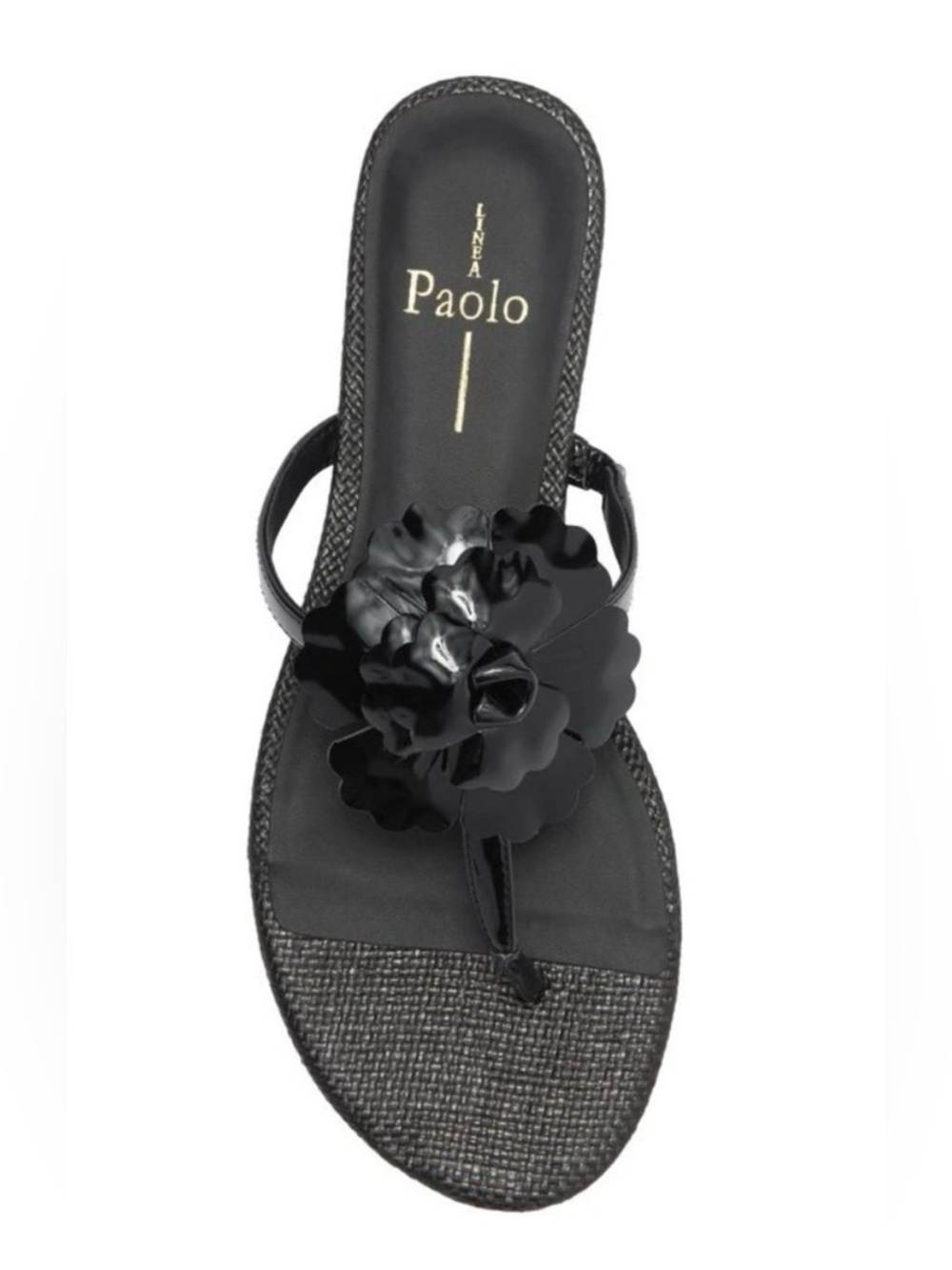 Paolo Laurel Patent Black Floral Thong Sandals - New without box Sz 6.5 - Picture 2 of 3